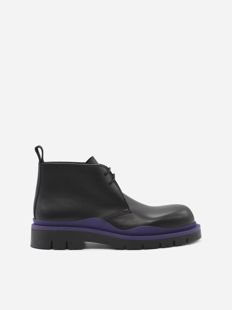 Bottega Veneta Tire Lace-up Leather Ankle Boots - Black, purple