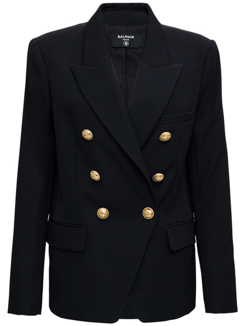 Balmain Double-breasted Blazer In Wool Blend - Black