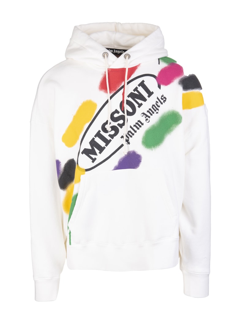 Palm Angels Man White Capsule Oversize Hoodie With Multicolor Print