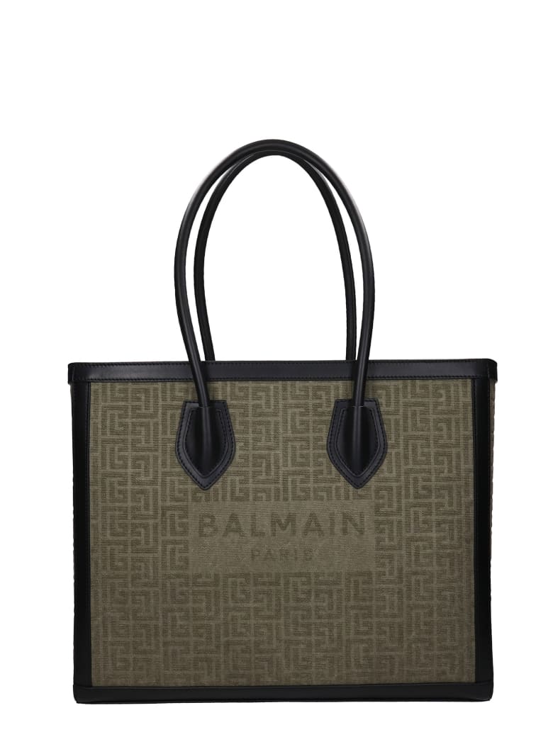 Balmain Tote In Khaki Canvas - khaki