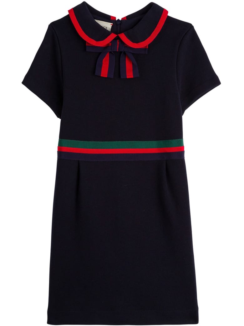 Gucci Cotton Jersey Dress With Web Detail - Blu