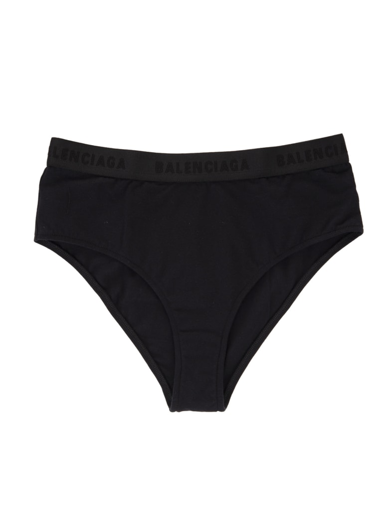Balenciaga Woman Black Briefs With Logo Tape - Black
