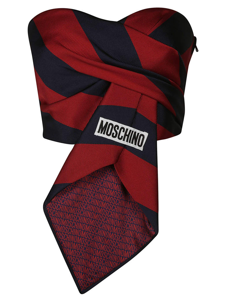 Moschino Tie Detail Logo Patched Stripe Cropped Top - Multicolor