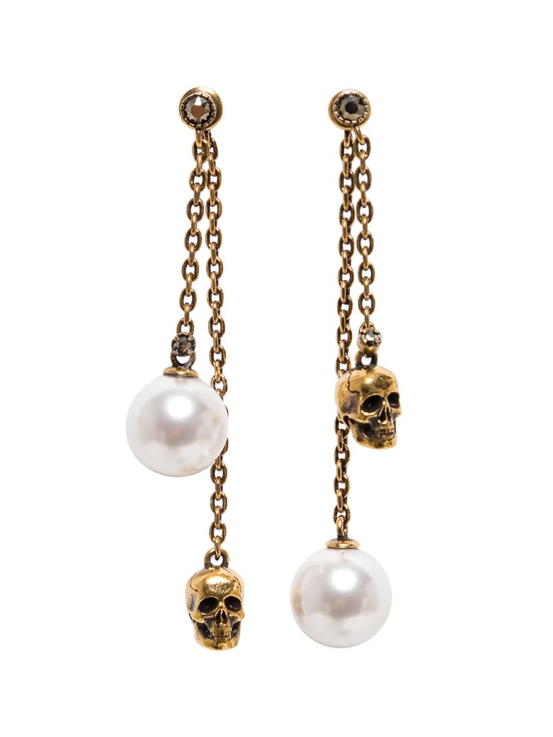 Alexander McQueen Pedenti Earrings With Skull Chain - Metallic