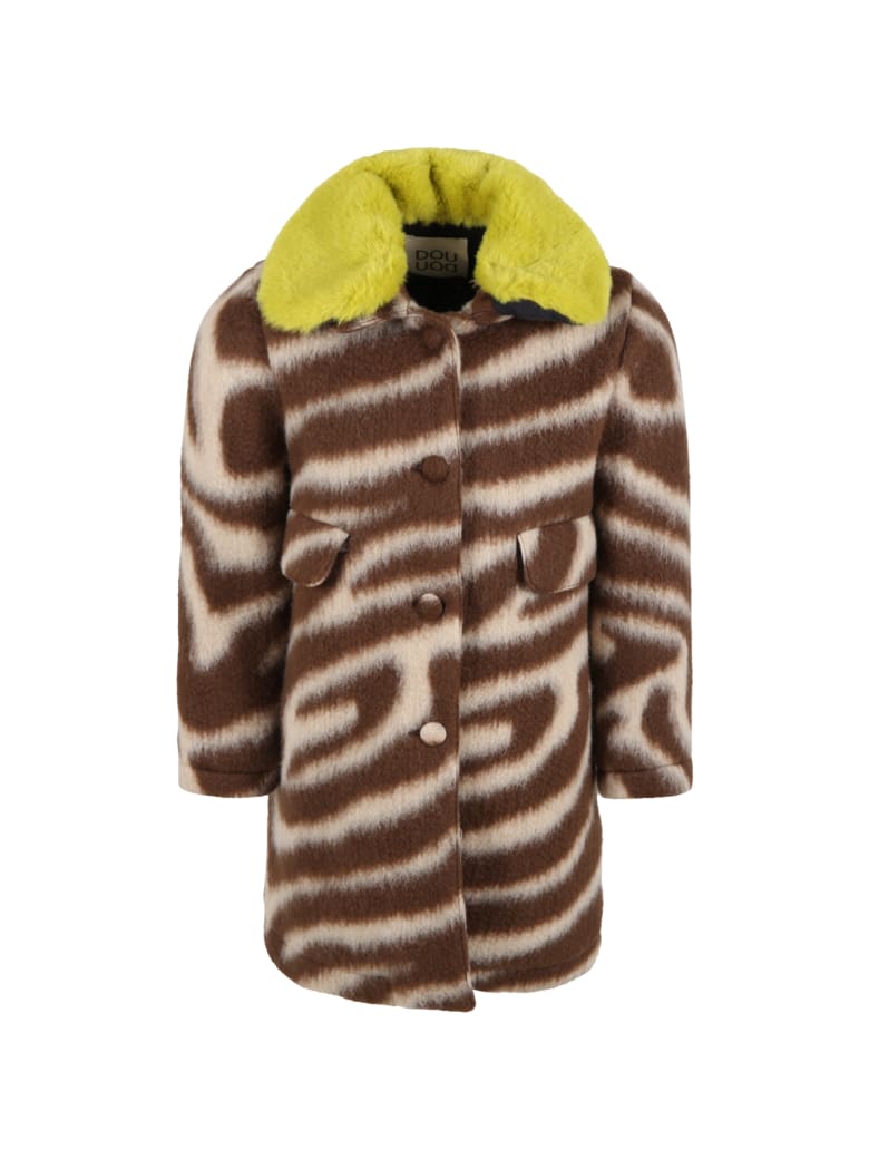 Douuod Brown Coat For Kids With Yellow Collar - Brown
