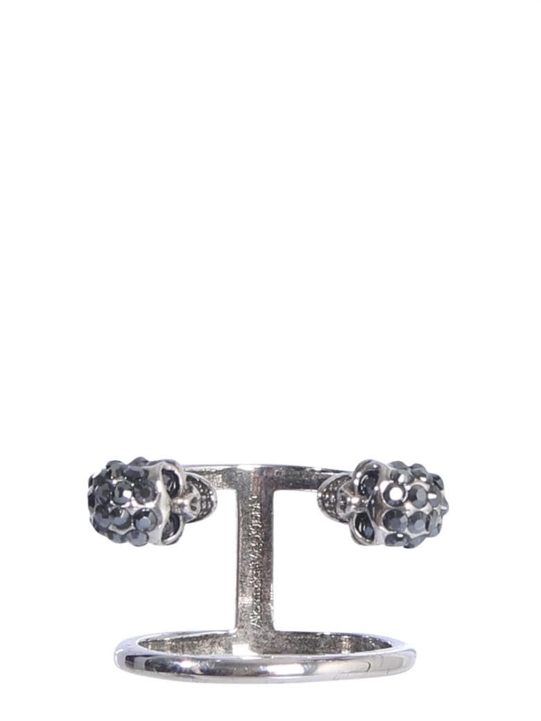 Alexander McQueen Double Twin Skull Ring - ARGENTO