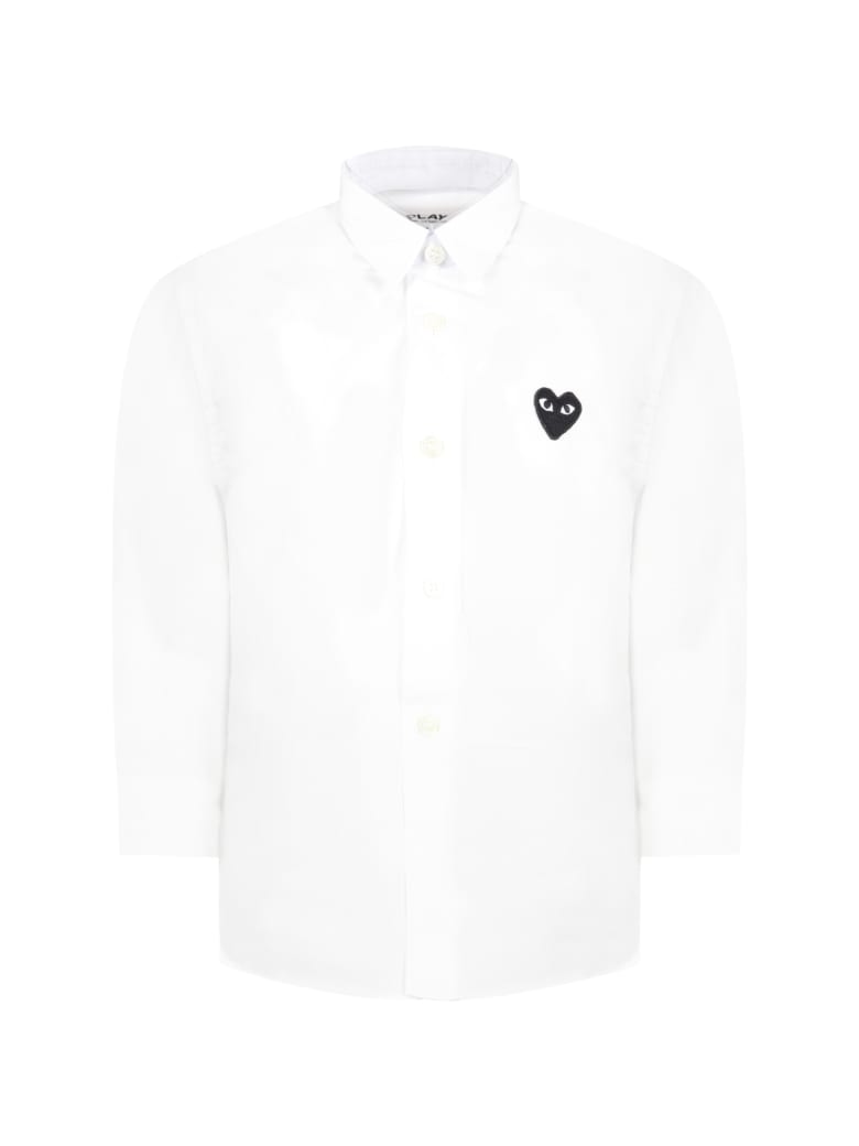 Comme des Garçons Play White Shirt For Kids With Black Heart - White
