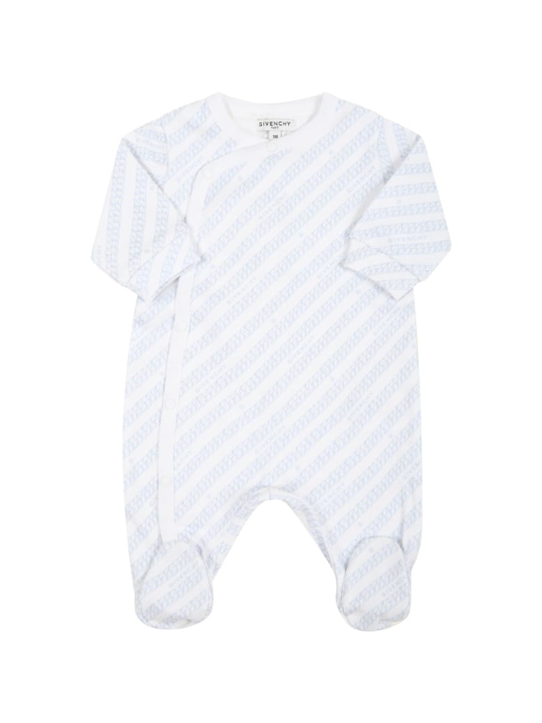 Givenchy White Babygrow For Baby Boy With Logos - Light Blue
