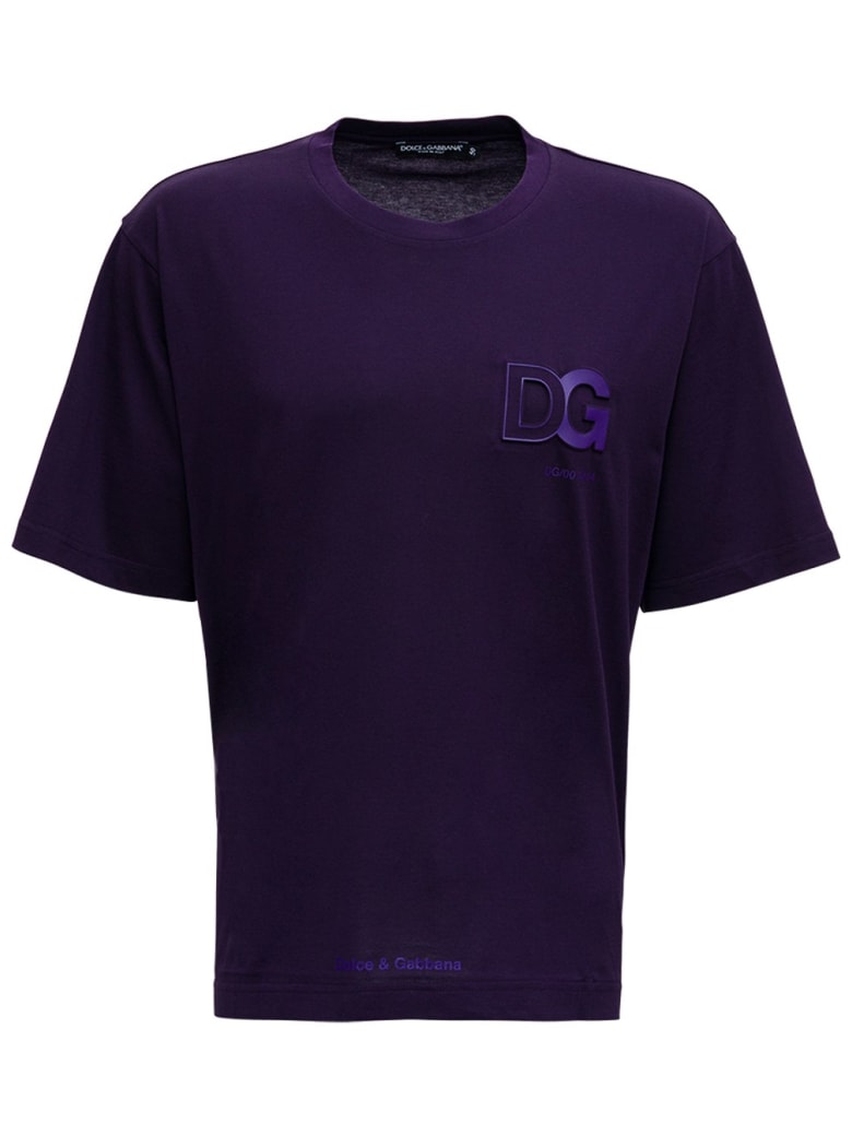 Dolce & Gabbana Purple Cotton T-shirt With Logo - Violet