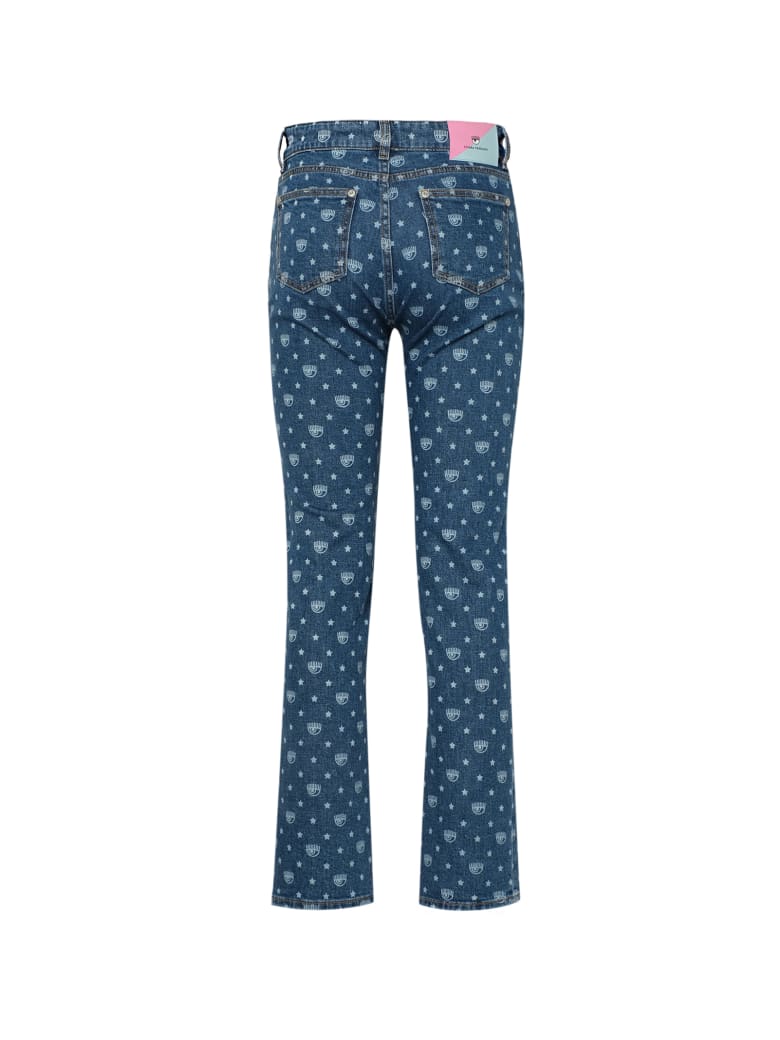 Chiara Ferragni Printed Denim 5 Pockets - INDIGO