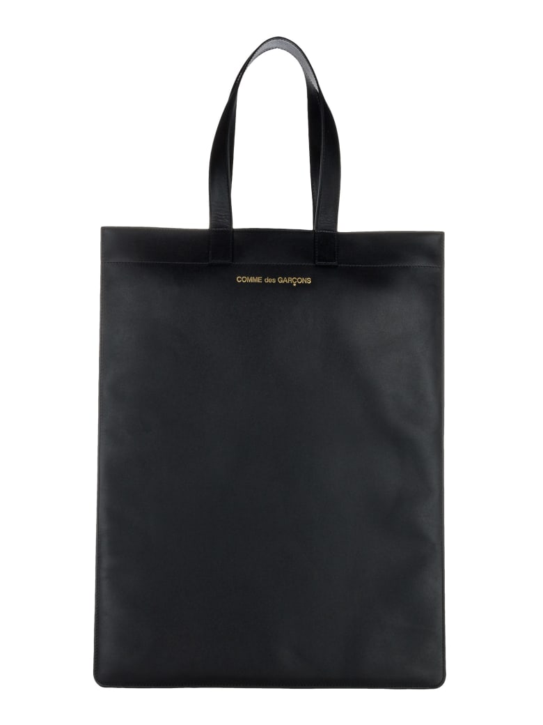 Comme des Garçons Wallet Comme Des Garcons Wallet Leather Logo Print Tote Bag - BLACK