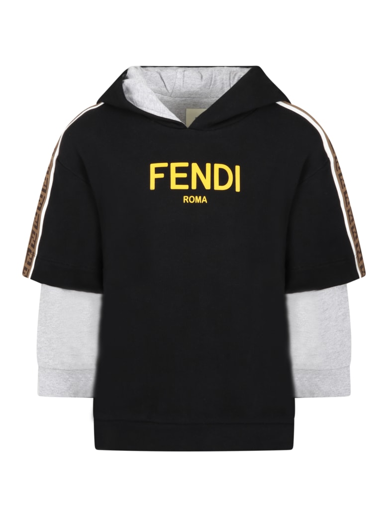 Fendi Black Sweatshirt For Kids With Logo - Black
