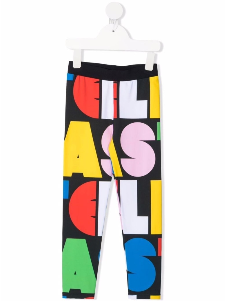 Stella McCartney Kids Multicolor Leggings With Logo Print - Black