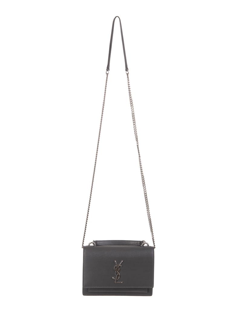 Saint Laurent Sunset Chain Wallet In Grey-silver Smooth Leather - Storm/storm