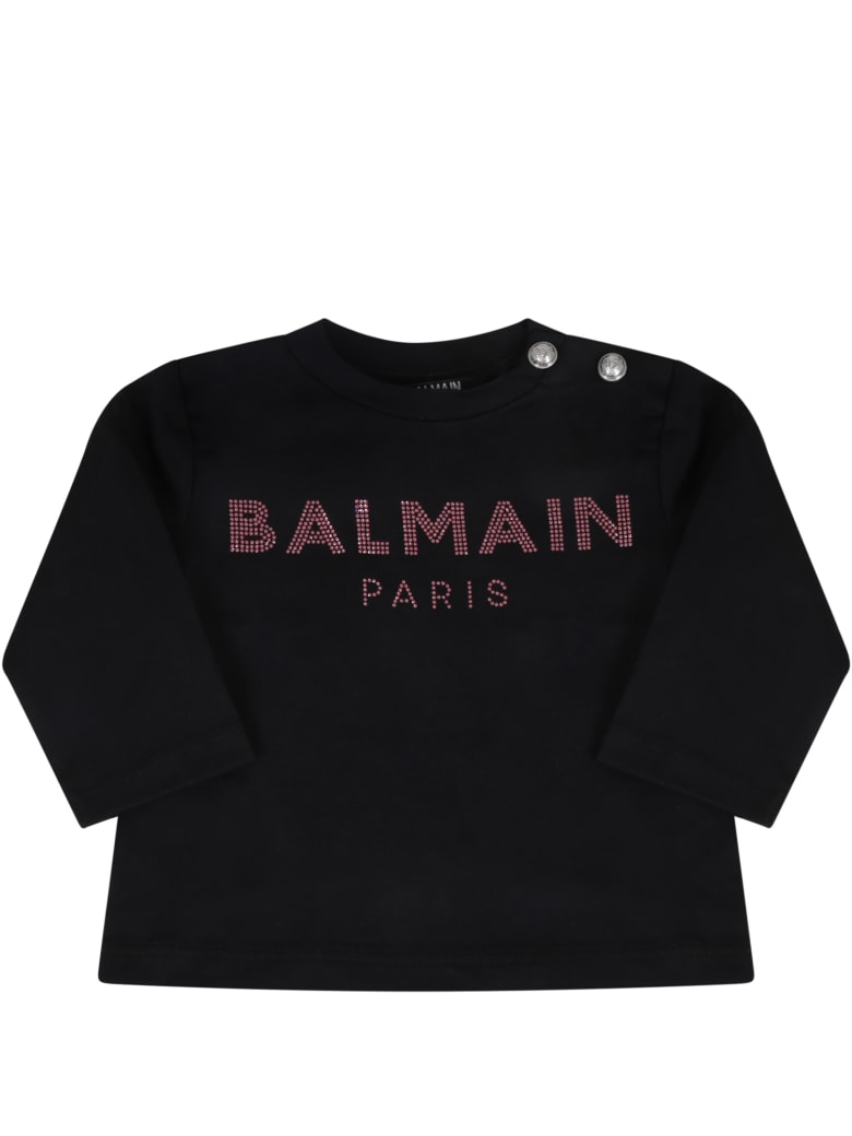 Balmain Black T-shirt For Baby Girl With Logo - White