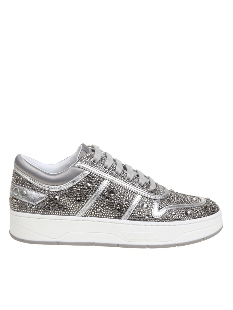 Jimmy Choo Hawaii Sneakers In Satin With Crystals - Silver