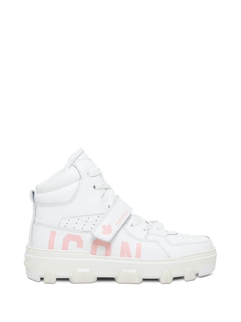 Dsquared2 High Top White Leather Sneakers With Logo - White