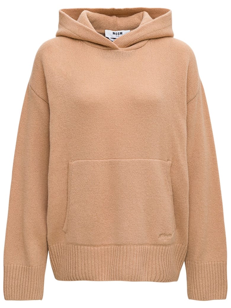MSGM Camel-colored Wool And Cashmere Hoodie - Beige