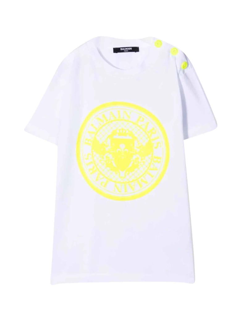 Balmain Unisex White T-shirt - Bianco/giallo