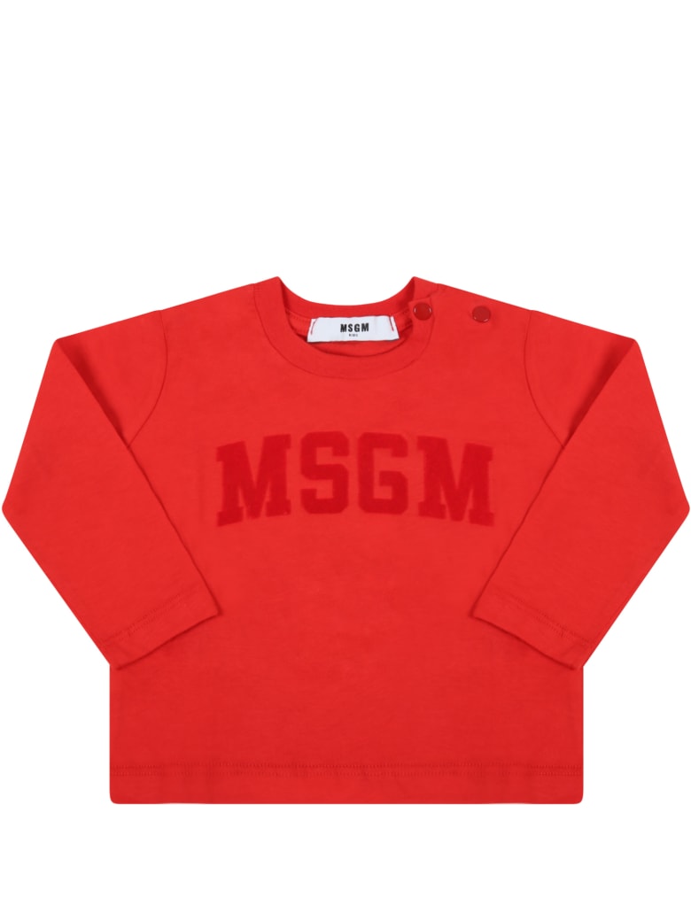 MSGM Red T-shirt For Baby Kids With Logo - Red