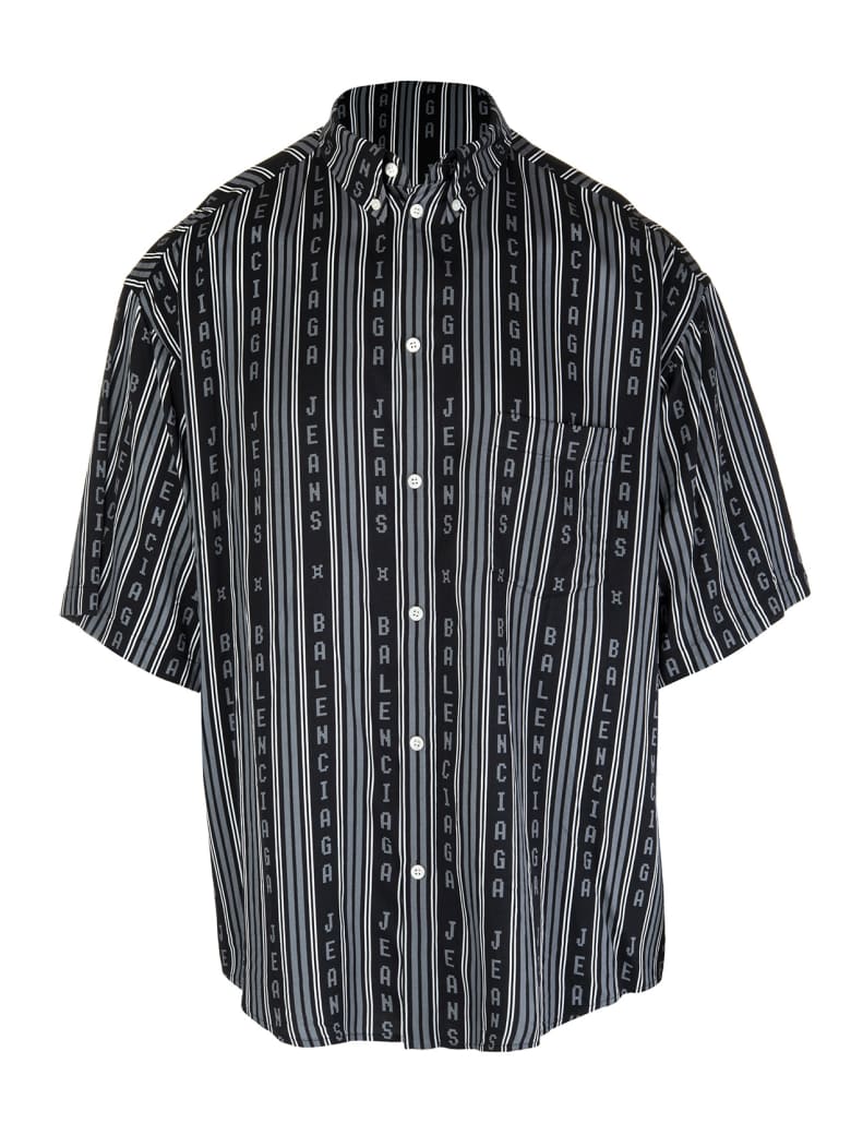 Balenciaga Man Black And Grey Large Fit Short Sleeve Shirt - Black/grey