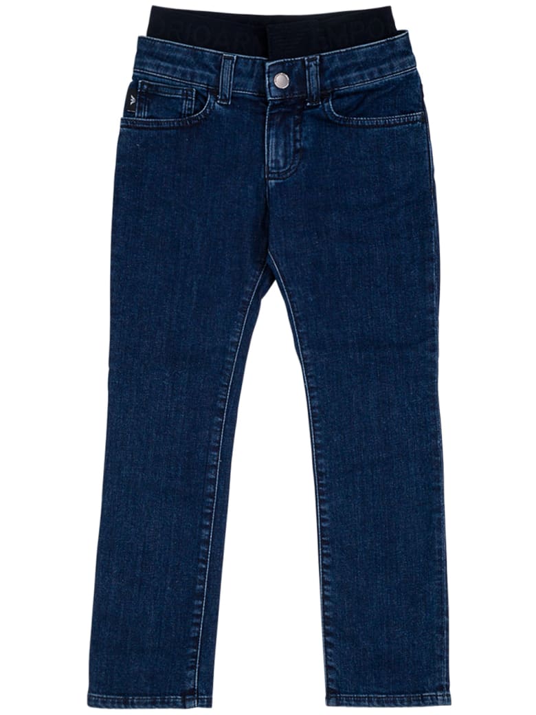 Emporio Armani Blue Denim Jeans With Elastic Waist - Blu