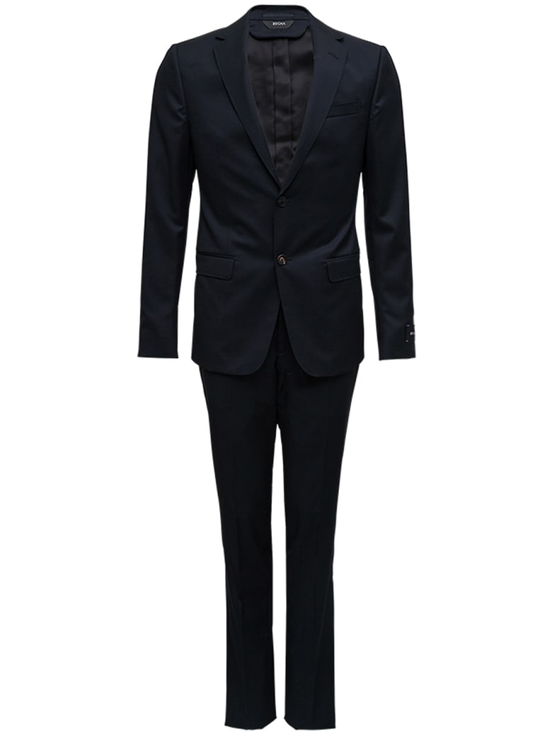 Z Zegna Single Breasted Black Wool Tailored Suit - Black
