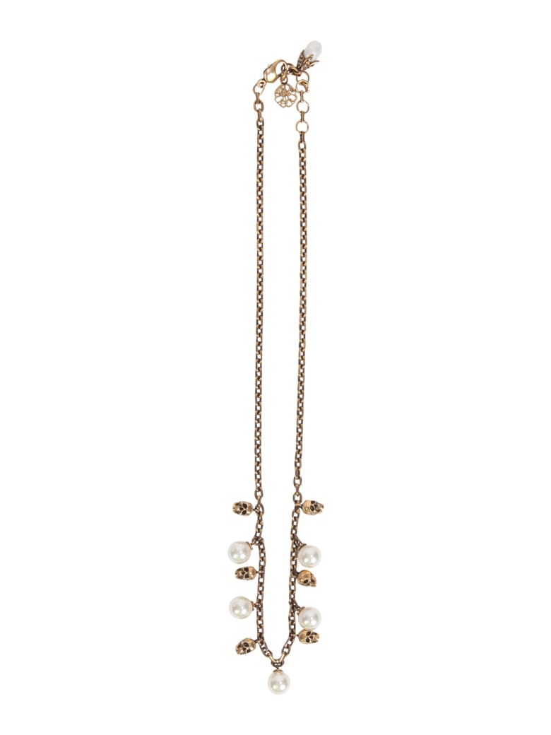 Alexander McQueen Pearl And Skull Necklace - Oro