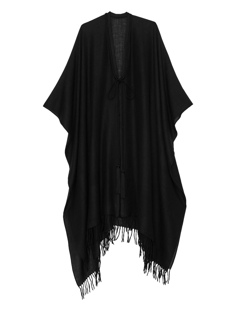 Saint Laurent Fringed Poncho - Nero