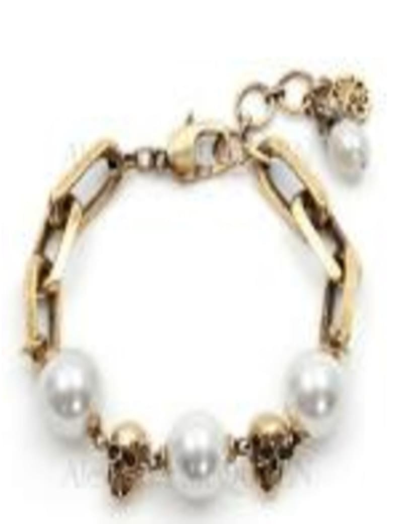 Alexander McQueen Pearl-like Skull Chain Bracelet - Metallic