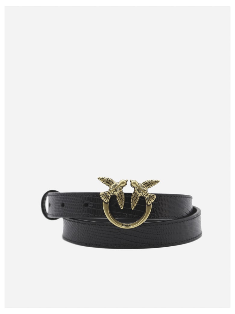 Pinko Leather Belt With Love Birds Buckle - Black