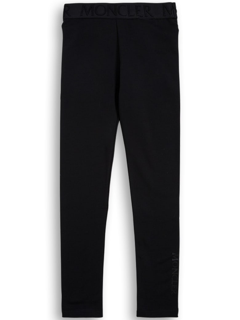 Moncler Black Cotton Leggings With Logo - Black