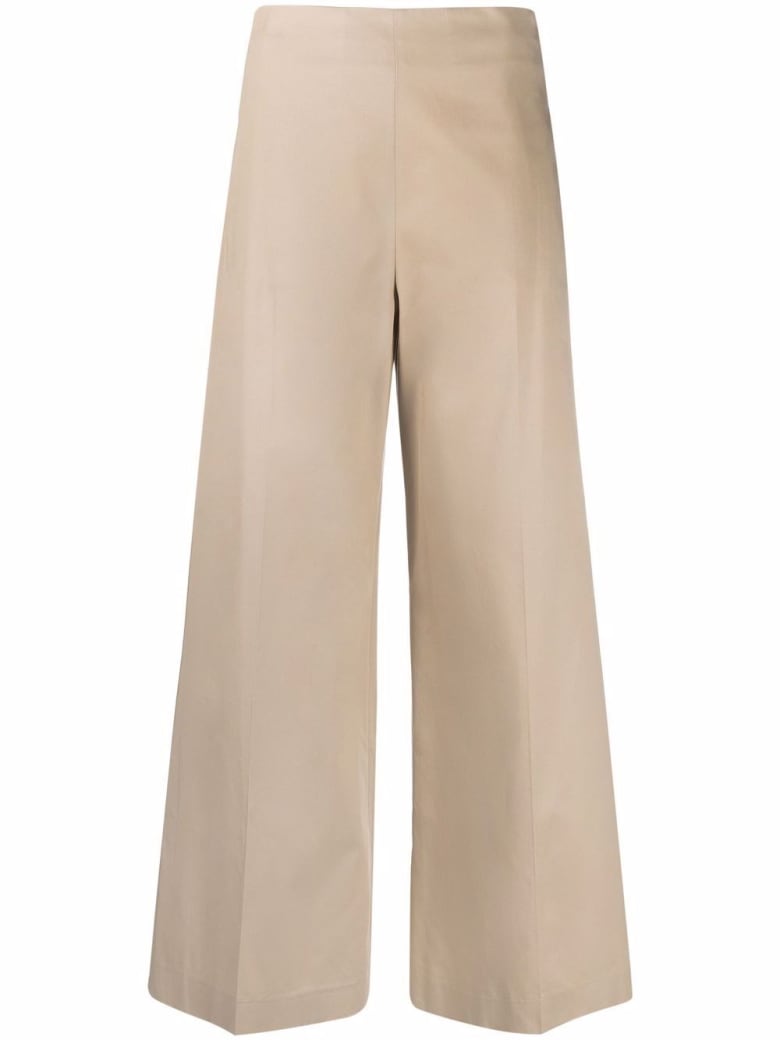 Merci Wide Leg Beige Cotton Trousers - Beige