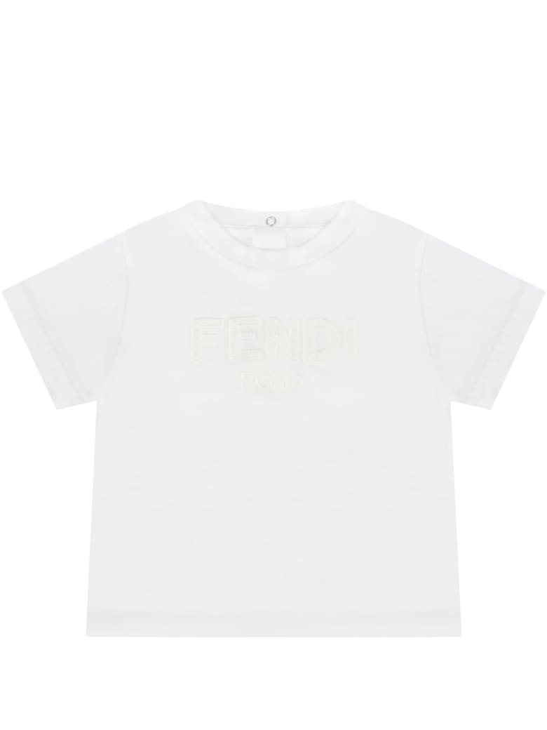 Fendi White T-shirt For Babykids With Logo - White