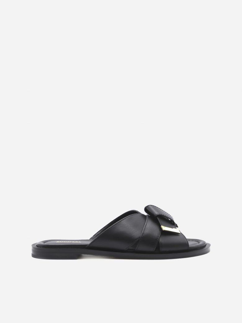 MICHAEL Michael Kors Addison Leather Slides Sandals - Black