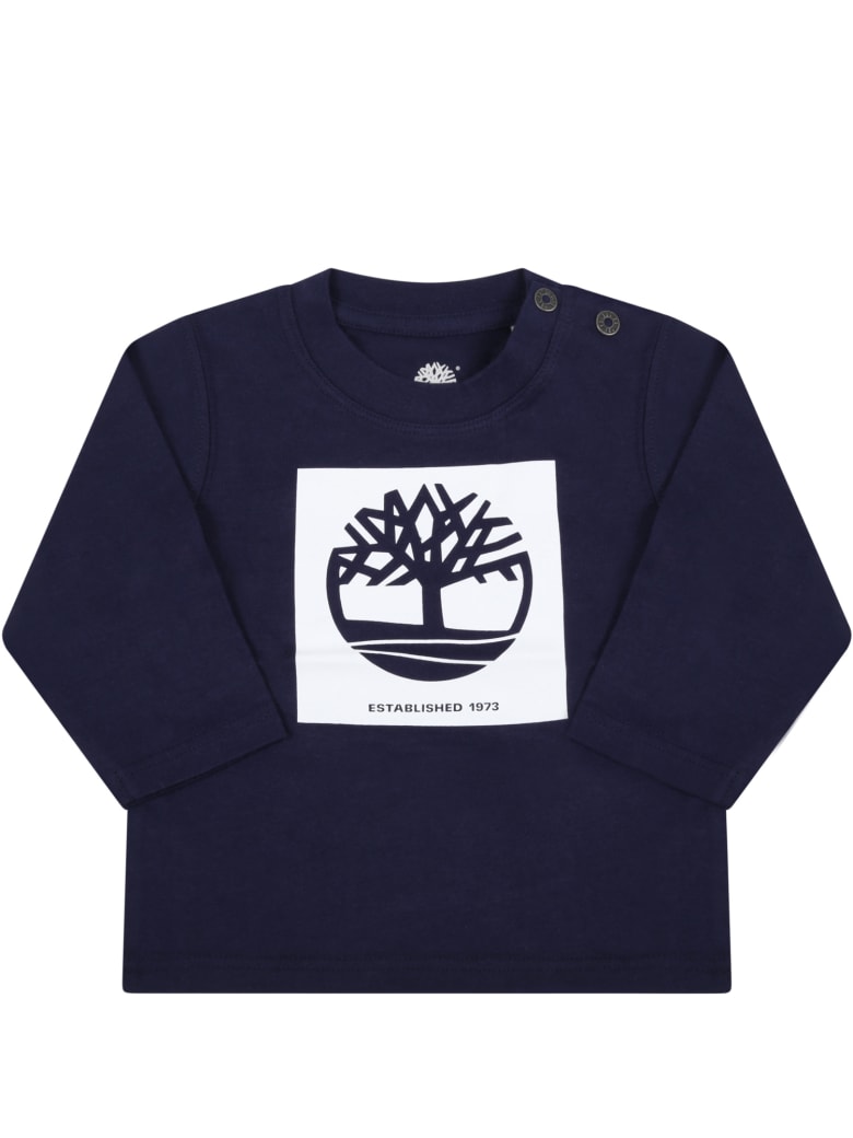 Timberland Blue T-shirt For Baby Boy With Iconic Tree - Blue