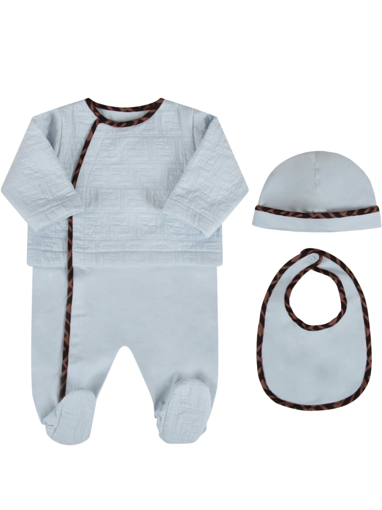 Fendi Light Blue Set With Double Ff For Baby Boy - Light Blue