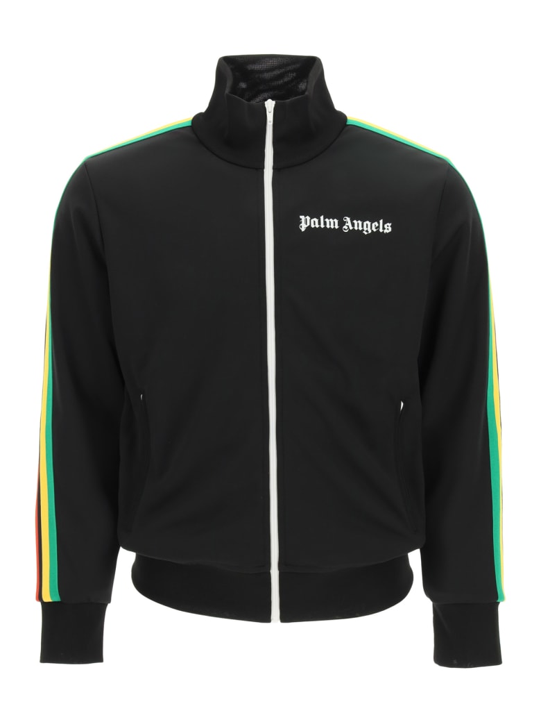Palm Angels Zip-up Sweatshirt With Bands - Black White