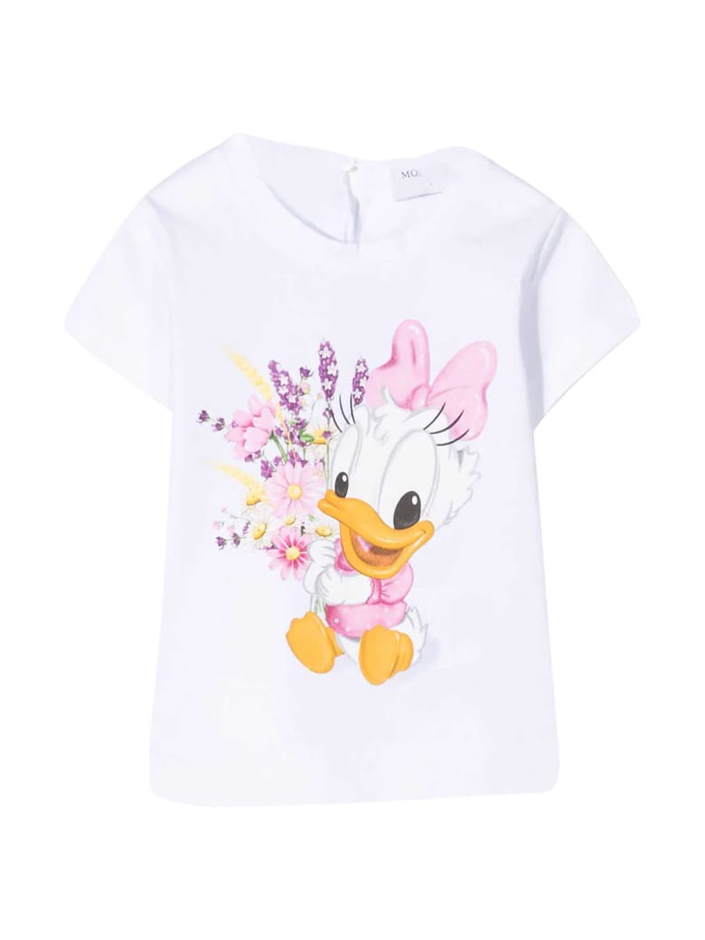 Monnalisa White T-shirt With Mullticolor Print - Bianco