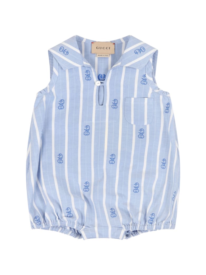 Gucci Multicolor Romper For Babygirl With Anchors - Light Blue