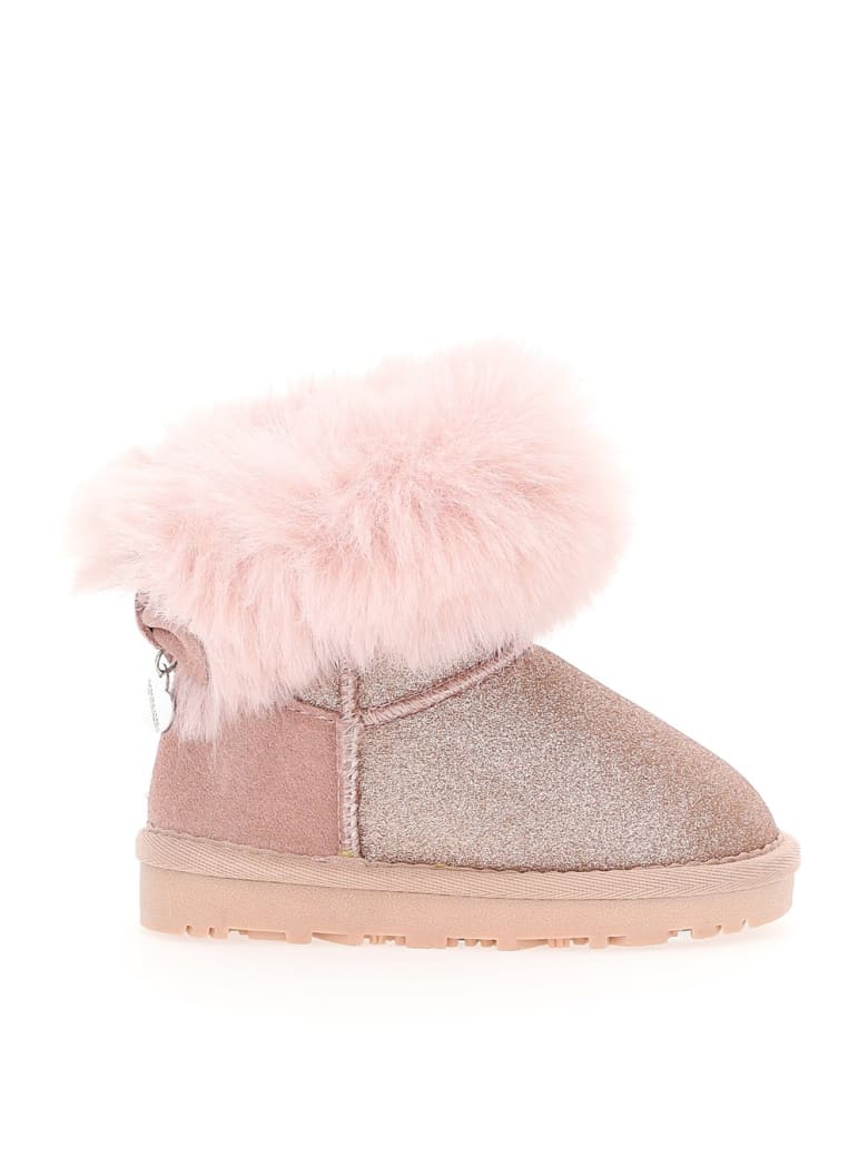 Monnalisa Pink Glitter Boots With Back Bow Detail - Pink