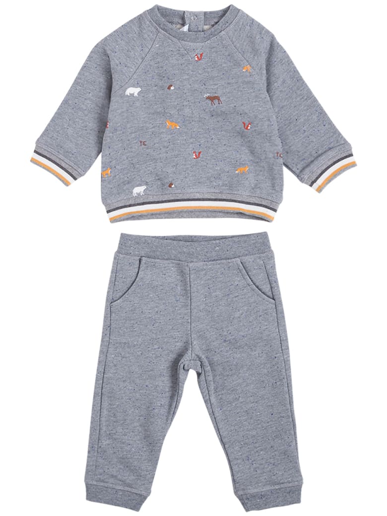 Tartine et Chocolat Grey Cotton Blend Coordinated Suit With Print - Grey