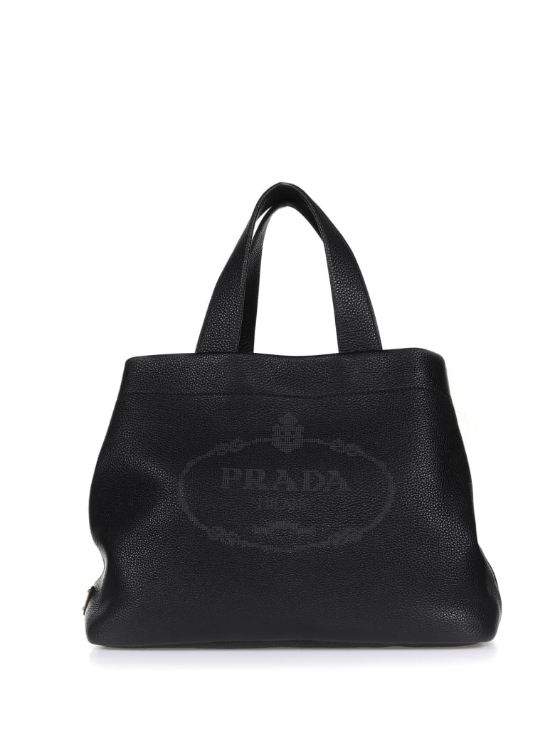Prada Shopper In Black Leather - NERO