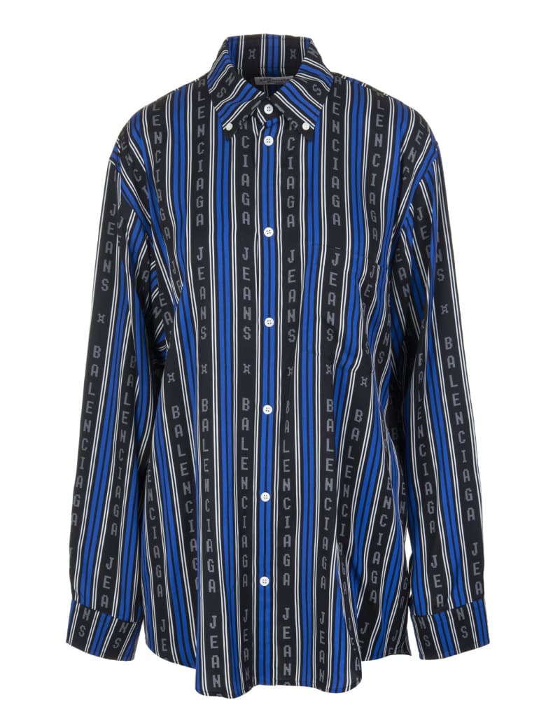 Balenciaga Black And Blue Large Fit Shirt - Black/blue