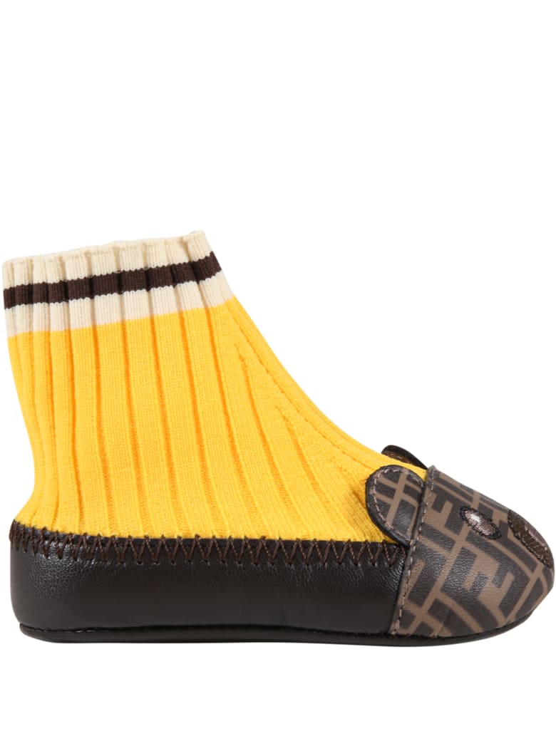 Fendi Multicolor Ballet Flats For Baby Girl With Bear - Multicolor