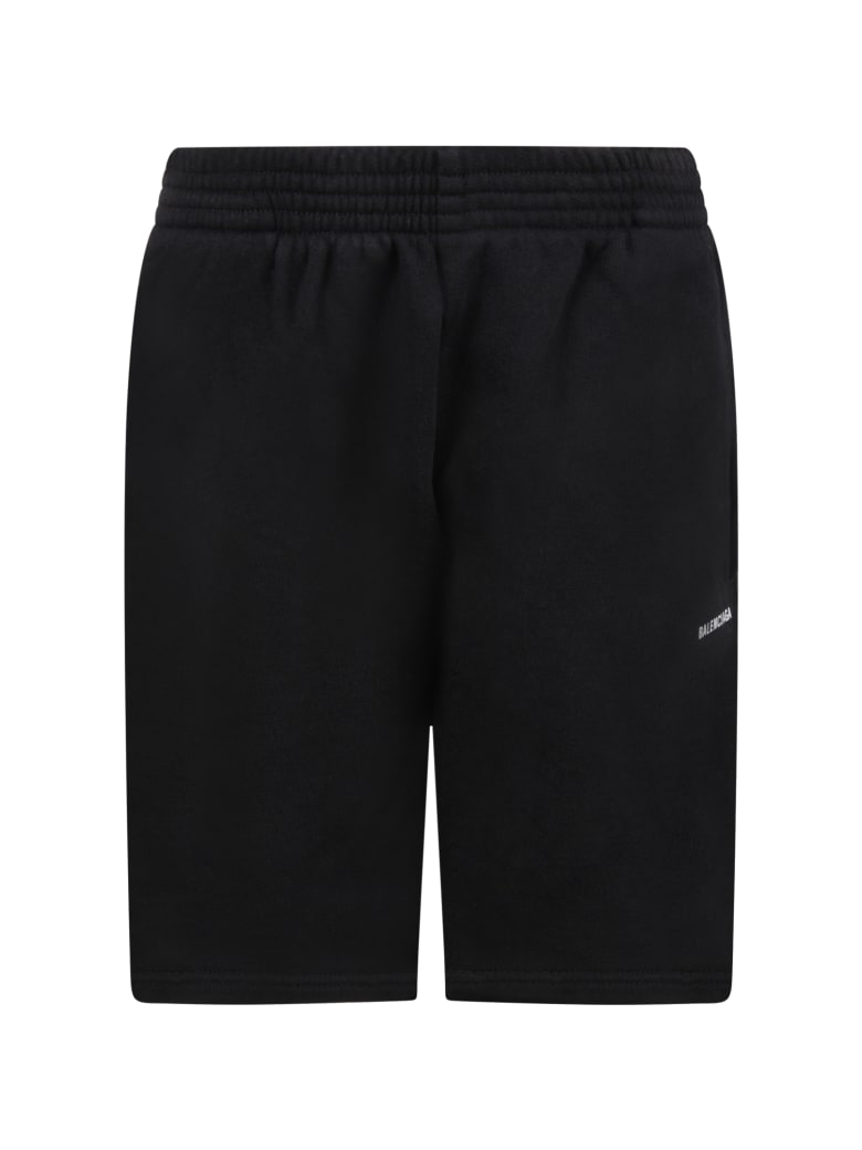 Balenciaga Black Shorts For Kids With White Logo - Black