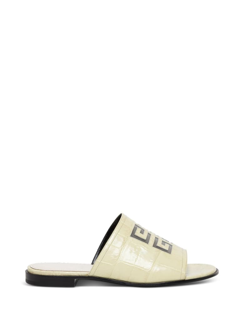 Givenchy 4g Slide Sandals In Beige Leather With Logo - White