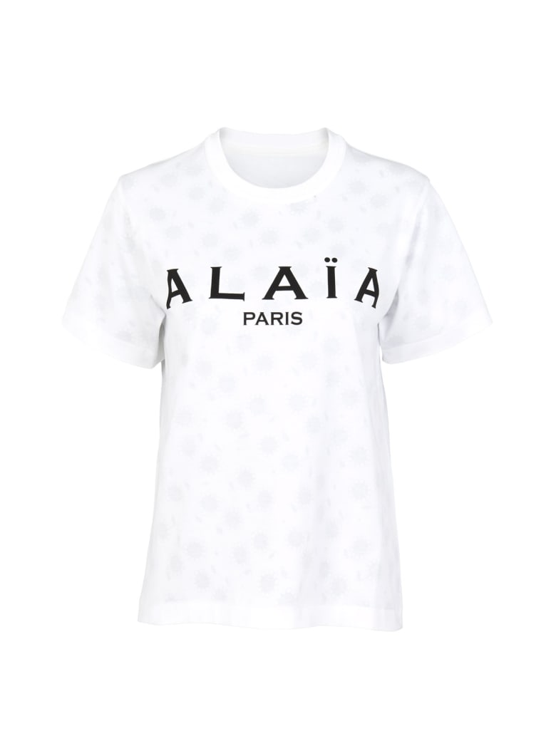 Alaia Jersey De Coton - Tee-shirt Mc - Blanc Noir