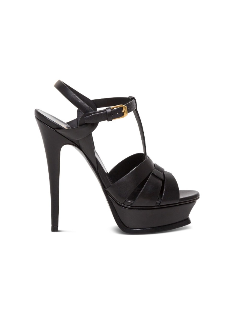 Saint Laurent Tribute Leather Sandals With Logo - Black