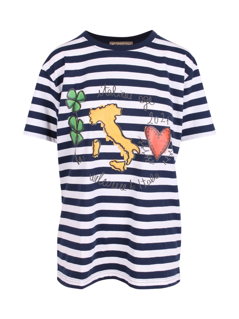 Alessandro Enriquez 'italian Age 2021' Cotton T-shirt - Blue Stripes